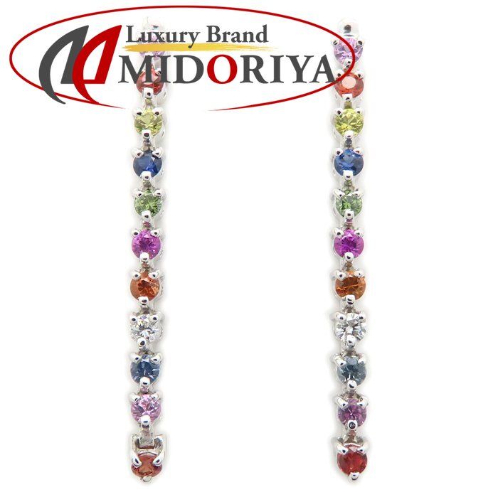 Ponte Vecchio ポンテヴェキオ マルチストーン ライン ロング ピアス サファイヤ0.76ct ダイヤモンド0.07ct 0.05ct K18WG ホワイトゴールド レディース/295515【中古】【BJ】