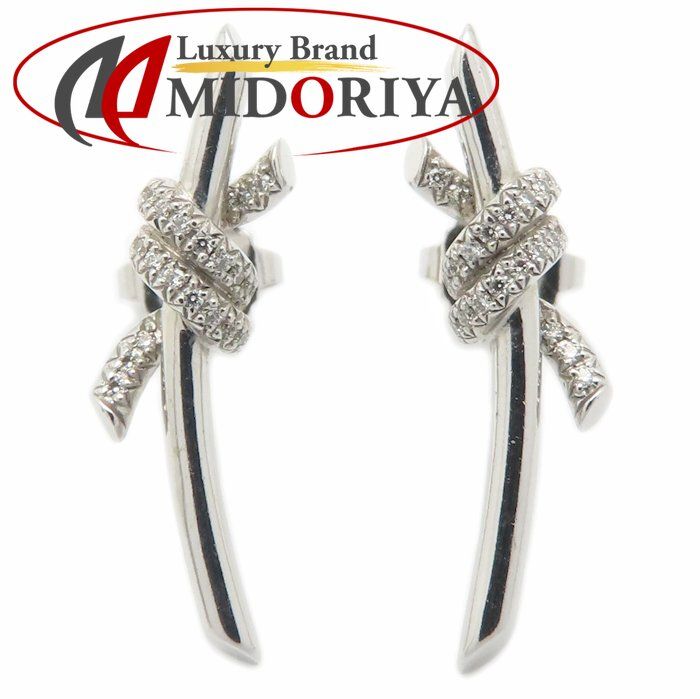 TIFFANY&Co. ティファニー ノット ピアス ダイヤモンド K18WG ホワイトゴールド レディース/295516【中古】【BJ】