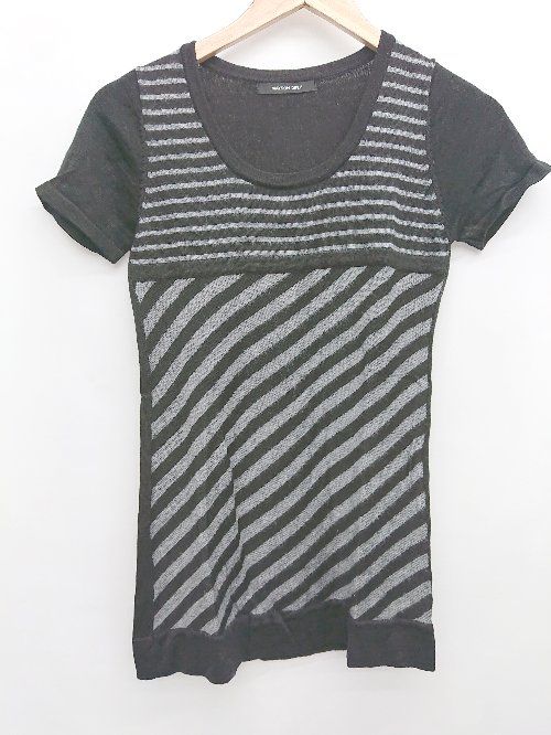 ◇ MAYSON GREY メイソングレイ ボーダー ニット チュニック 半袖 カットソー サイズ2 ブラック グレー レディース P 【1406180030841】