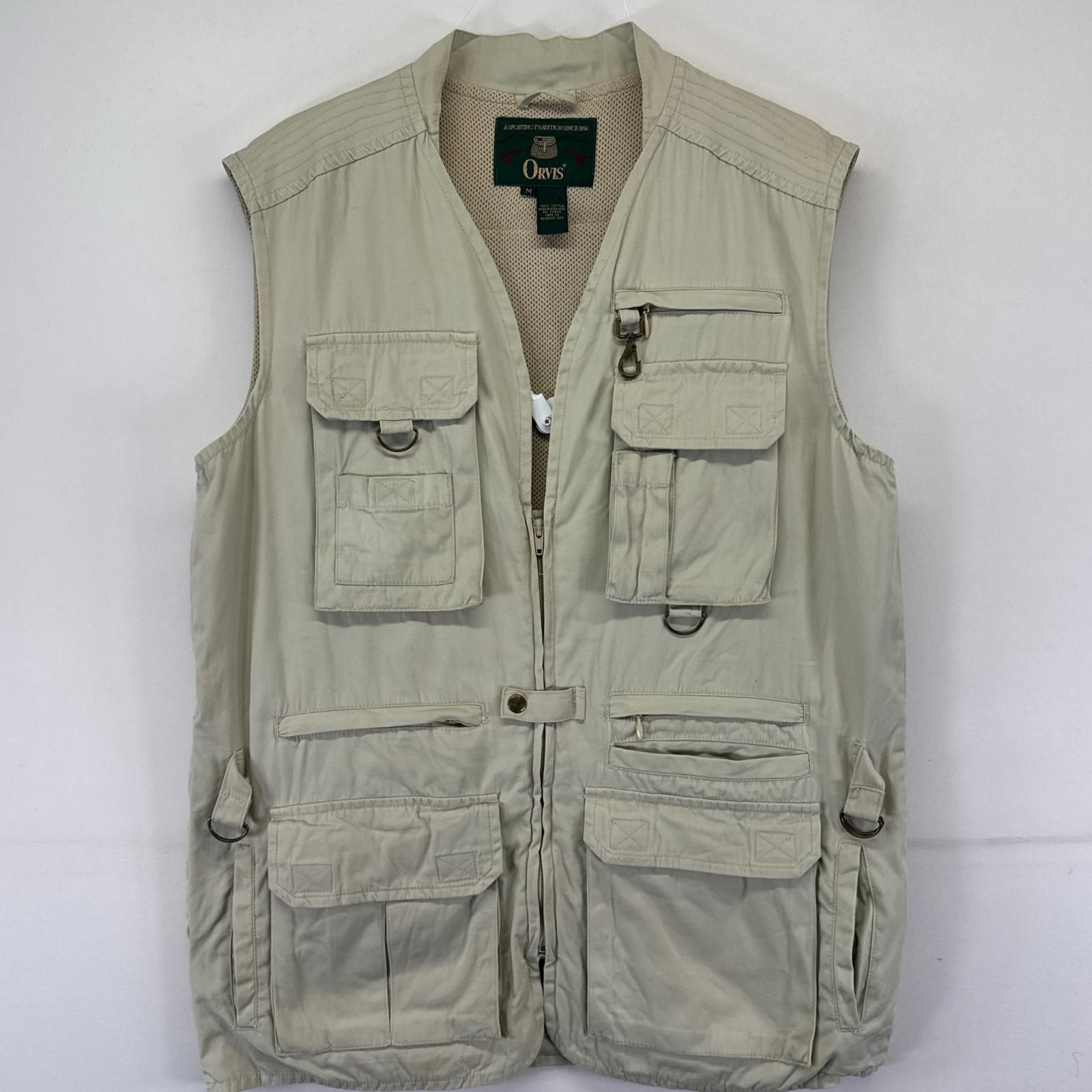 古着 オービス ORVIS ベスト ハンティングベスト ジッパーフライ フィッシング M ベージュ系 無地 メンズ