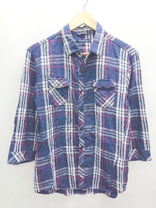 ◇ NICOLE selection ニコルセレクション チェック柄 七分袖 シャツ サイズ46 ネイビー レッド ホワイト メンズ P 【1406180036126】