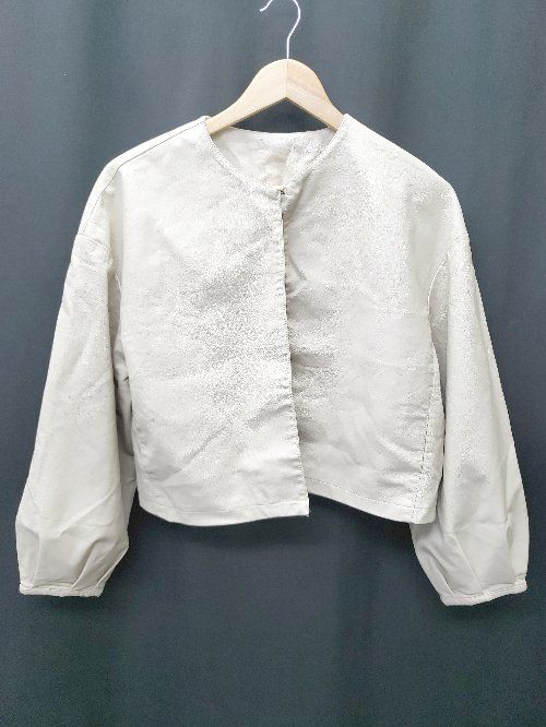 ◇ sakishimatokyo サキシマトーキョー ノーカラー フェイクレザー 長袖 ジャケット サイズF ライトベージュ レディース P 【1406180031961】