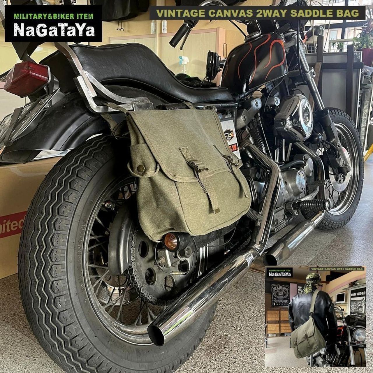 DIN MARKET ディーンマーケット 2WAY ビンテージキャンバス サドル&ショルダーバッグ バイカーバッグ