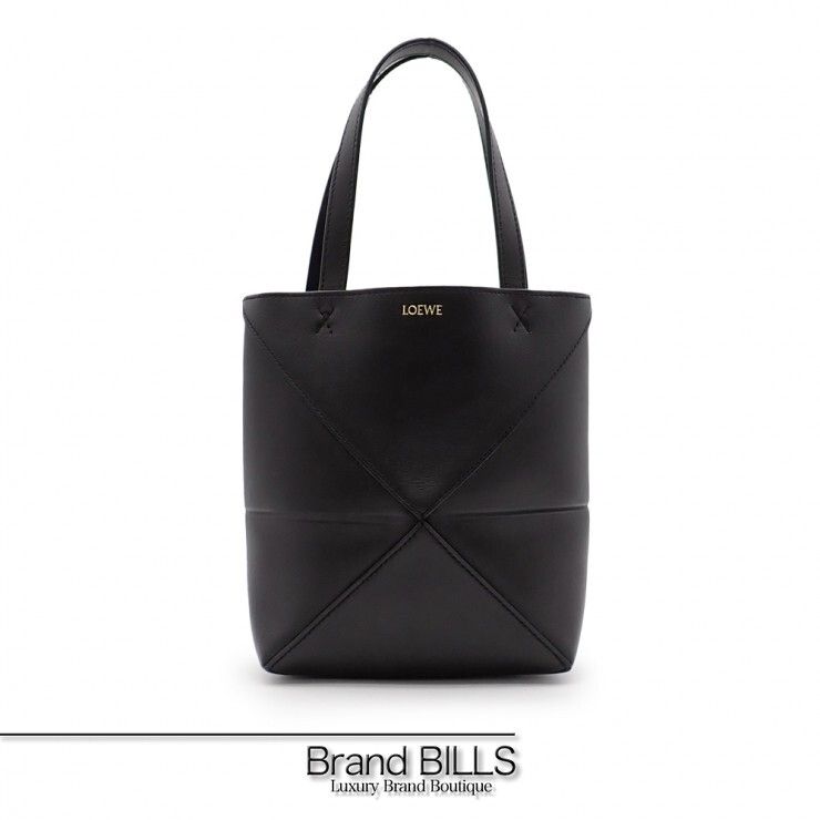 未使用品 LOEWE ロエベ パズルフォルド トート ミニ ハンドバッグ A657V25X01 シャイニーカーフ ブラック レディース
