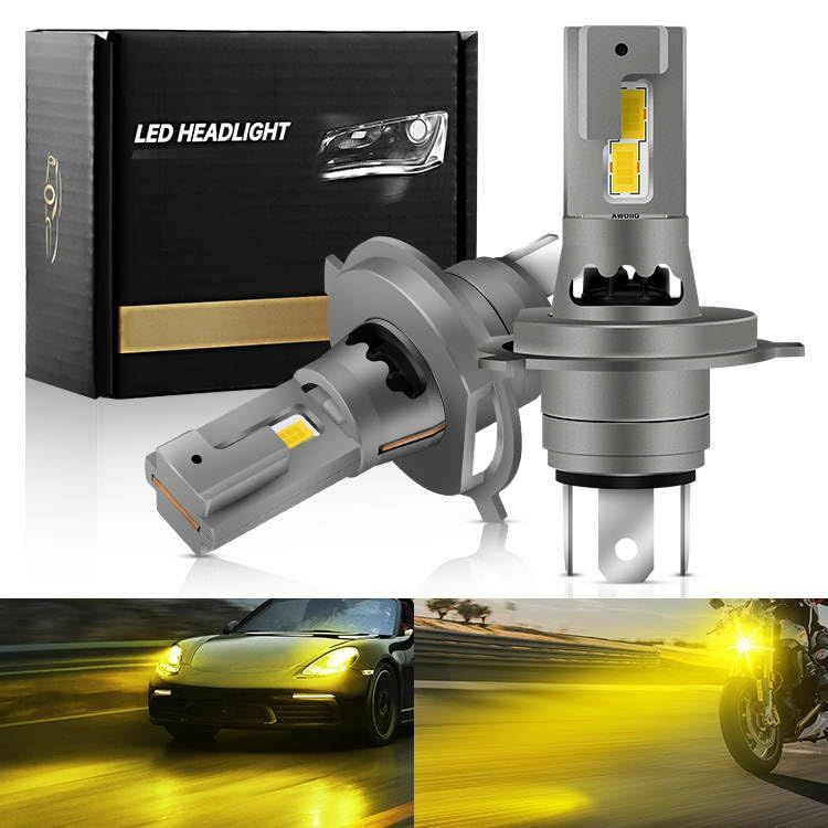 スーパーブライト H4 LED ヘッドライト 明るく濃い 黄色 イエロー 車 バイク バイク二灯式用 12V バルブ Hi/Lo切替 IP65 防水 静音 長寿命 一体型 2個入り (ゴールドイエロー2個セット)