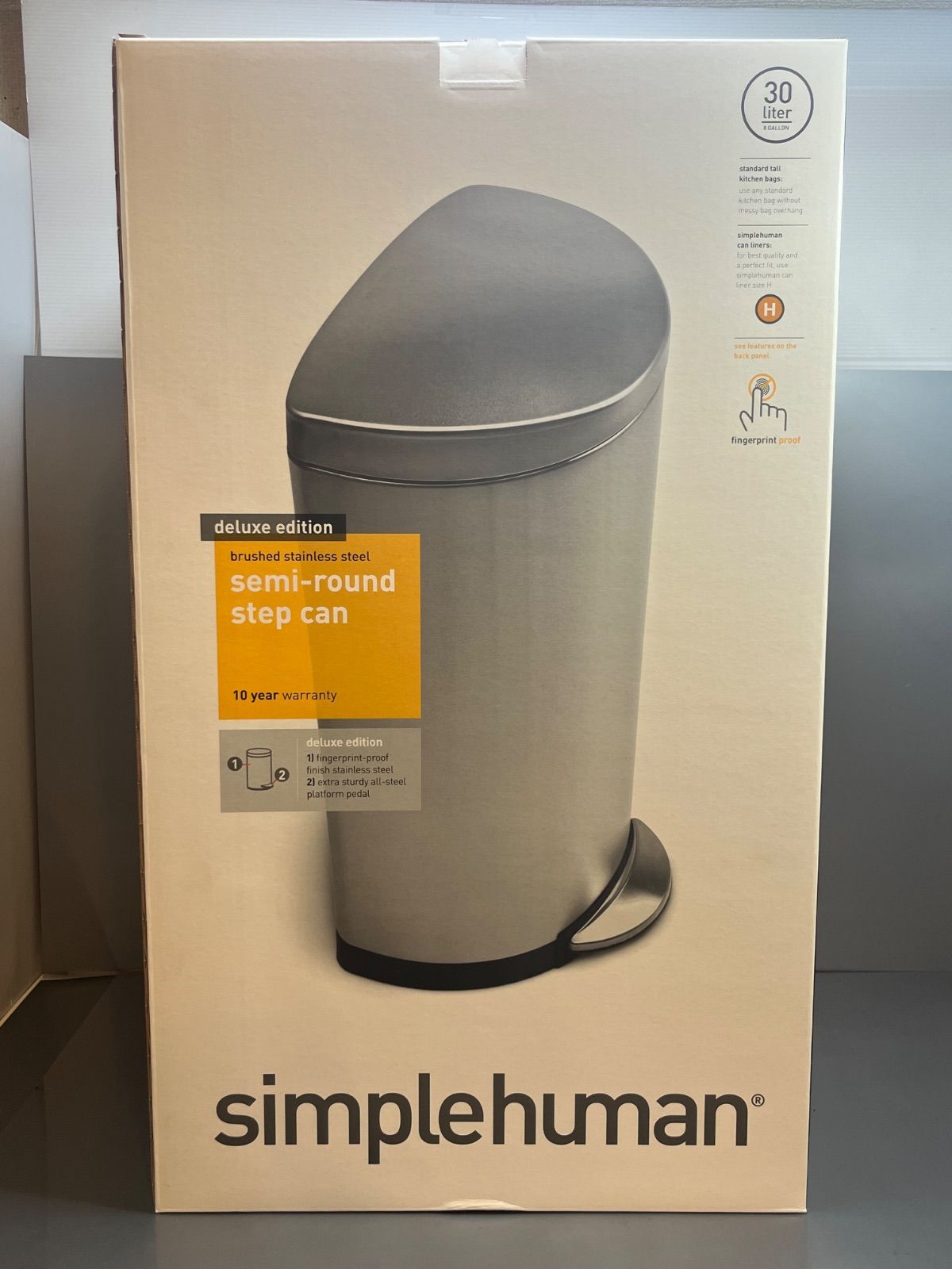 【新品未使用品】simplehuman ゴミ箱 30L deluxe edition セミラウンド ステップカン （ブラッシュト・ステンレススチール）　シンプルヒューマン ダストボックス