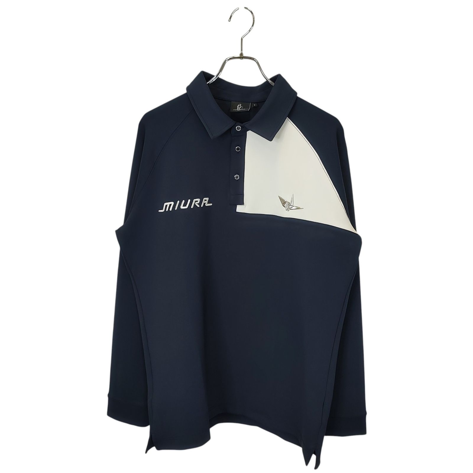 1PIU1UGUALE3 GOLF ウノピゥウノウグァーレトレ ゴルフ x 三浦技研 L/S POLO 長袖 ポロシャツ GMT005 GPE015 5 ネイビー/ホワイト メンズ