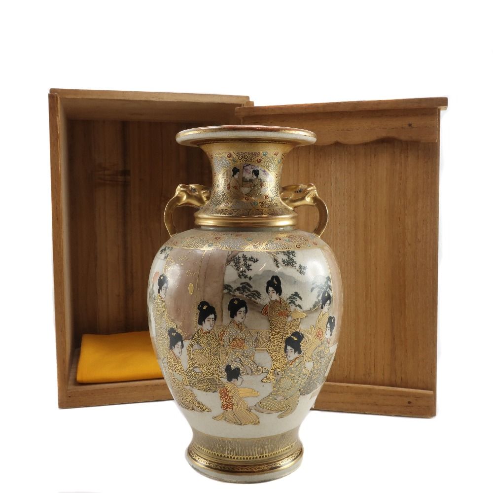 薩摩焼 金襴手武将美人図花生 陶磁器 ユニセックス 骨董品