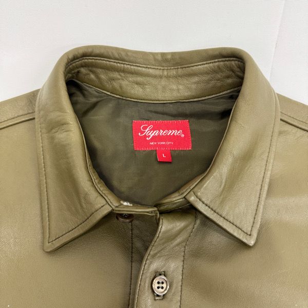 Supreme/シュプリーム【21AW】Leather Shirt/レザー シャツ/オリーブ/L 