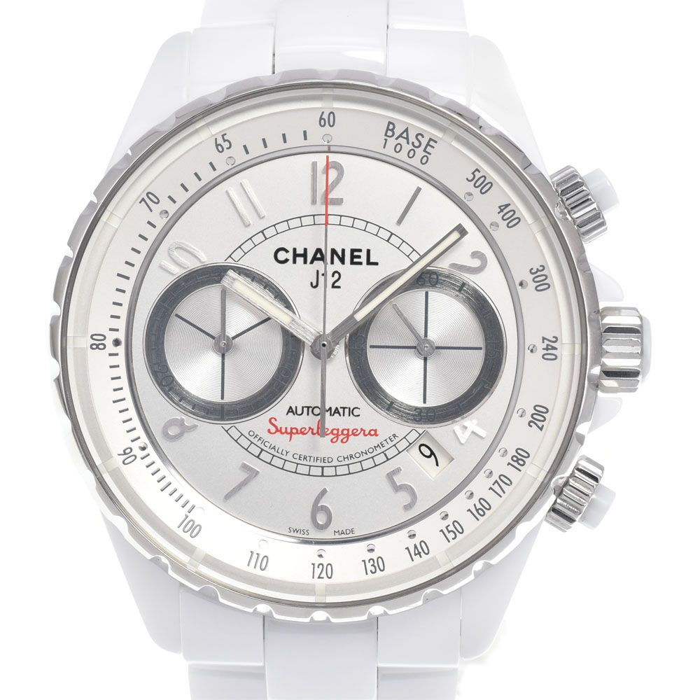 シャネル CHANEL H3410 J12 スーパーレッジェーラ クロノグラフ シルバー 自動巻き メンズ 美品 箱・保証書付き 腕時計 H#147795