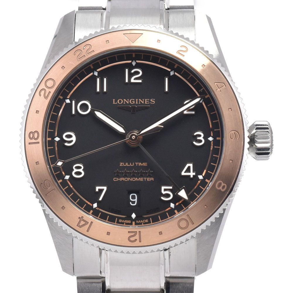 ロンジン LONGINES L3.803.5.53.6 スピリット ズールータイム デイト ブラック 自動巻き メンズ 美品 箱・保証書付き 腕時計 H#147524