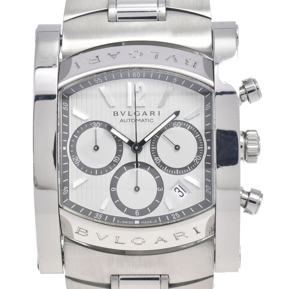 ブルガリ BVLGARI AA48SCH アショーマ クロノグラフ デイト シルバー 自動巻き メンズ 良品 腕時計 H#147717