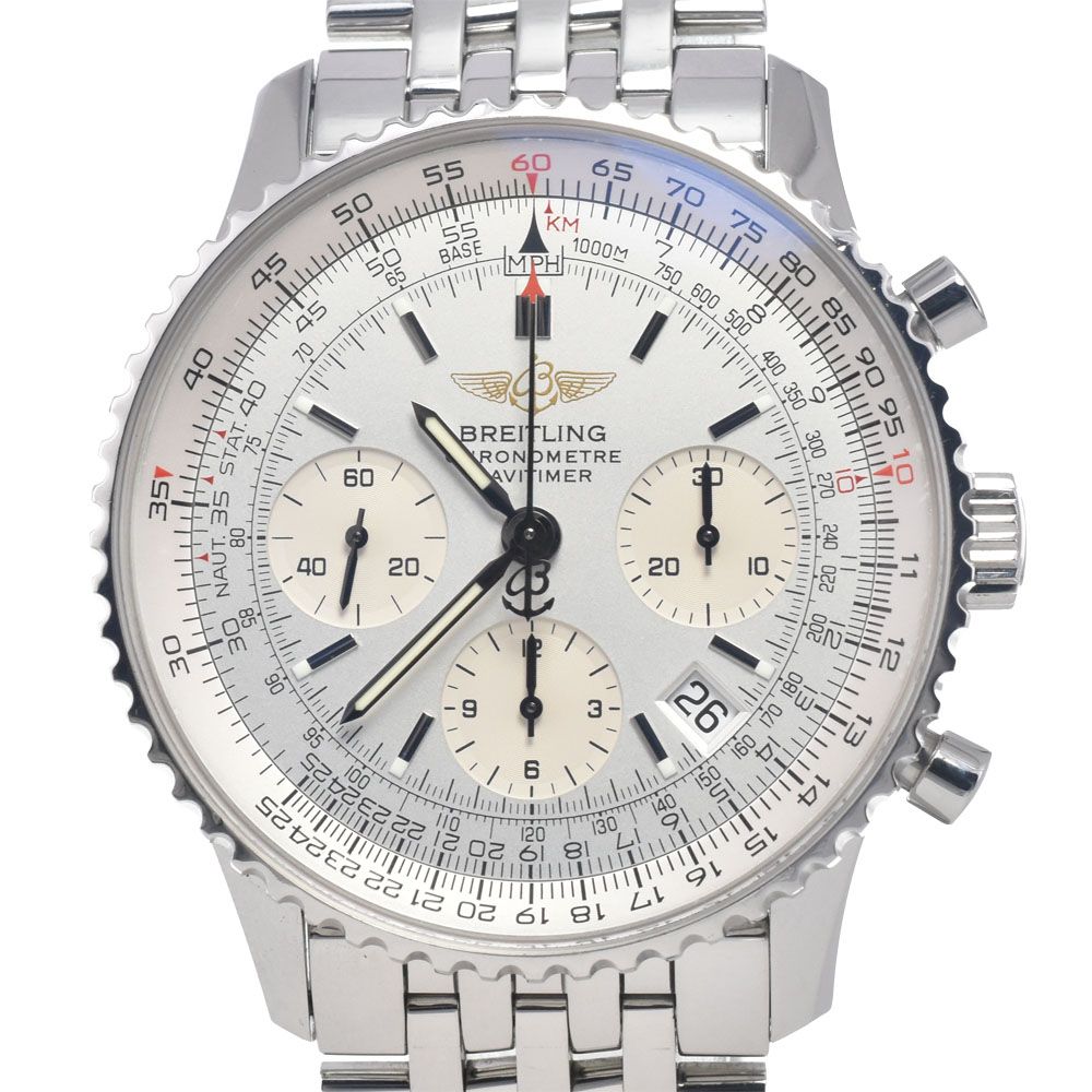 ブライトリング BREITLING A23322 ナビタイマー クロノグラフ シルバー 自動巻き メンズ 美品 保証書付き 腕時計 H#147181