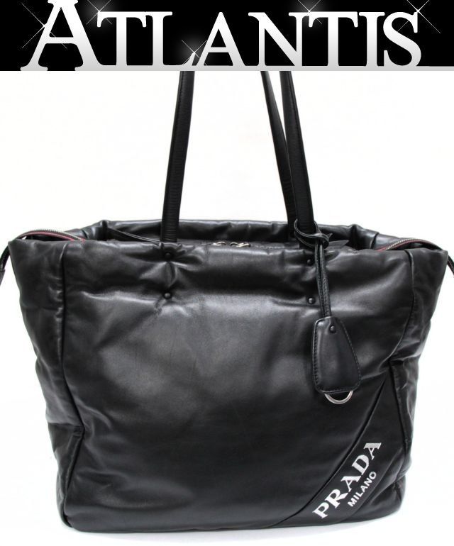 美品 プラダ PRADA ナッパレザー トートバッグ レザー 黒 1BG223 【74577】