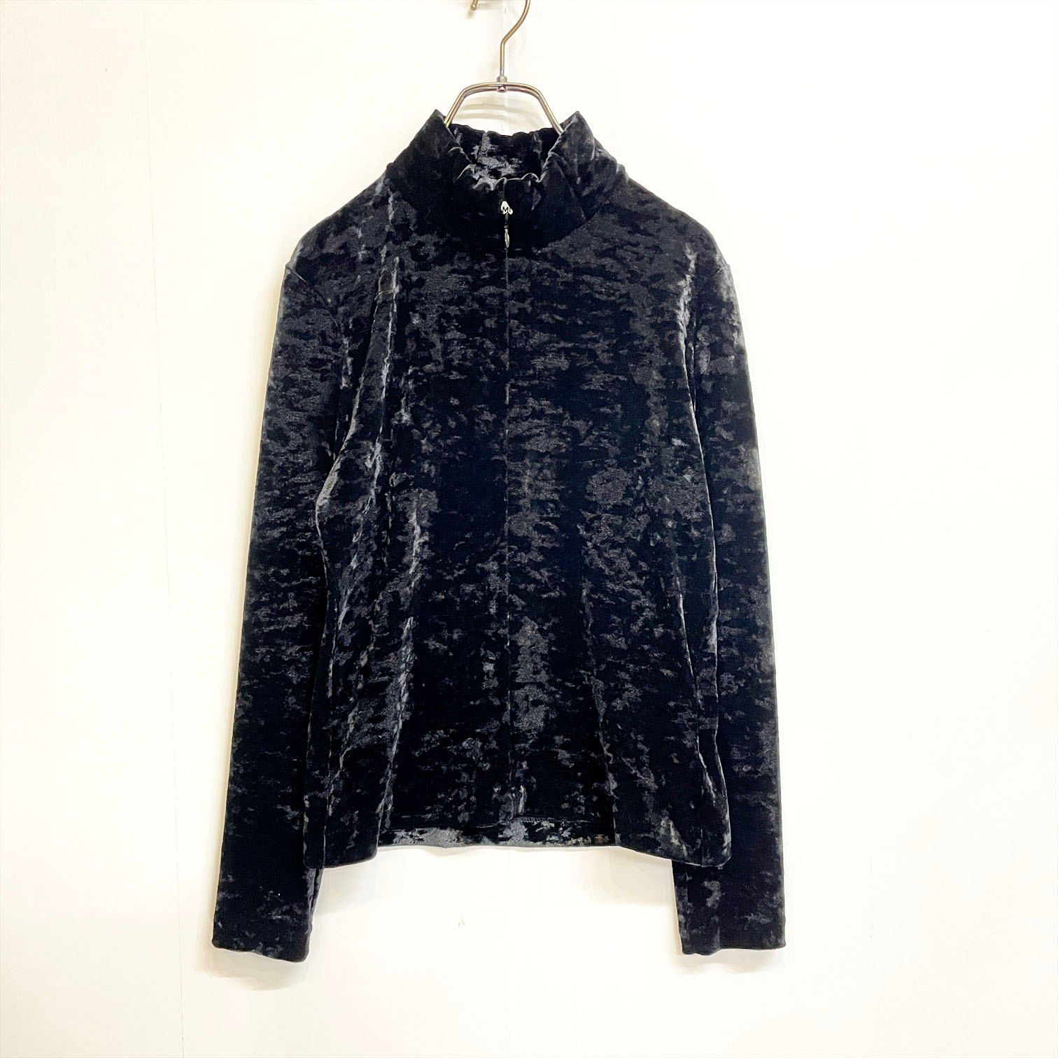 ISSEY MIYAKE イッセイ ミヤケ ベロア モックネック ハイネック ハーフ ジップ トップス 黒 ブラック Js11-8