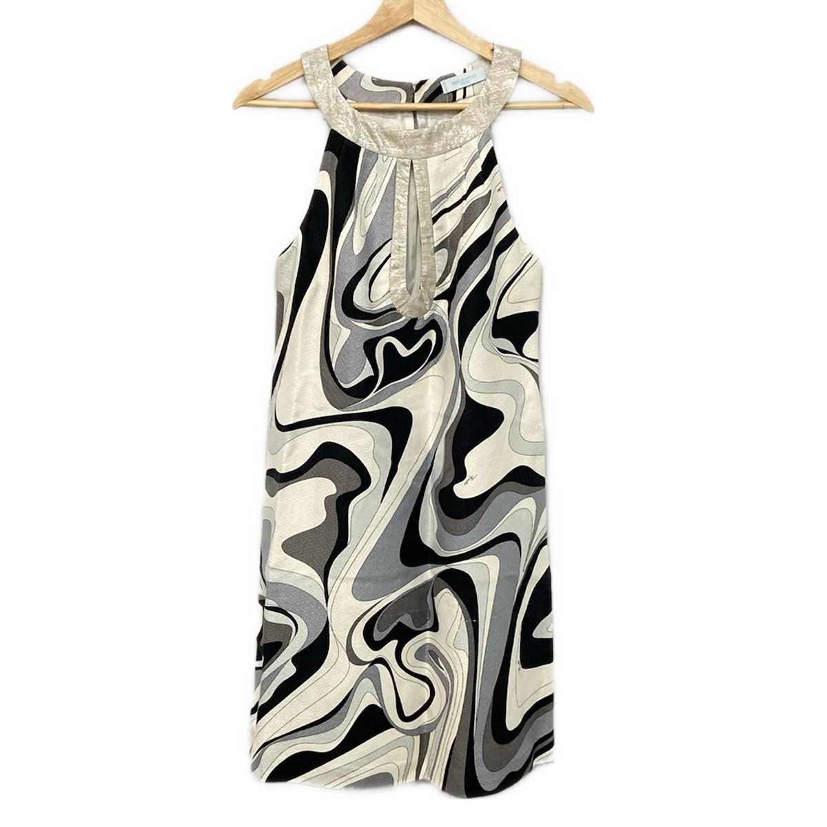 EMILIO PUCCI(PUCCI)(エミリオプッチ) ワンピース サイズI 40 レディース美品 - 白×黒×マルチ クルーネック/ノースリーブ/ひざ丈/ラメ