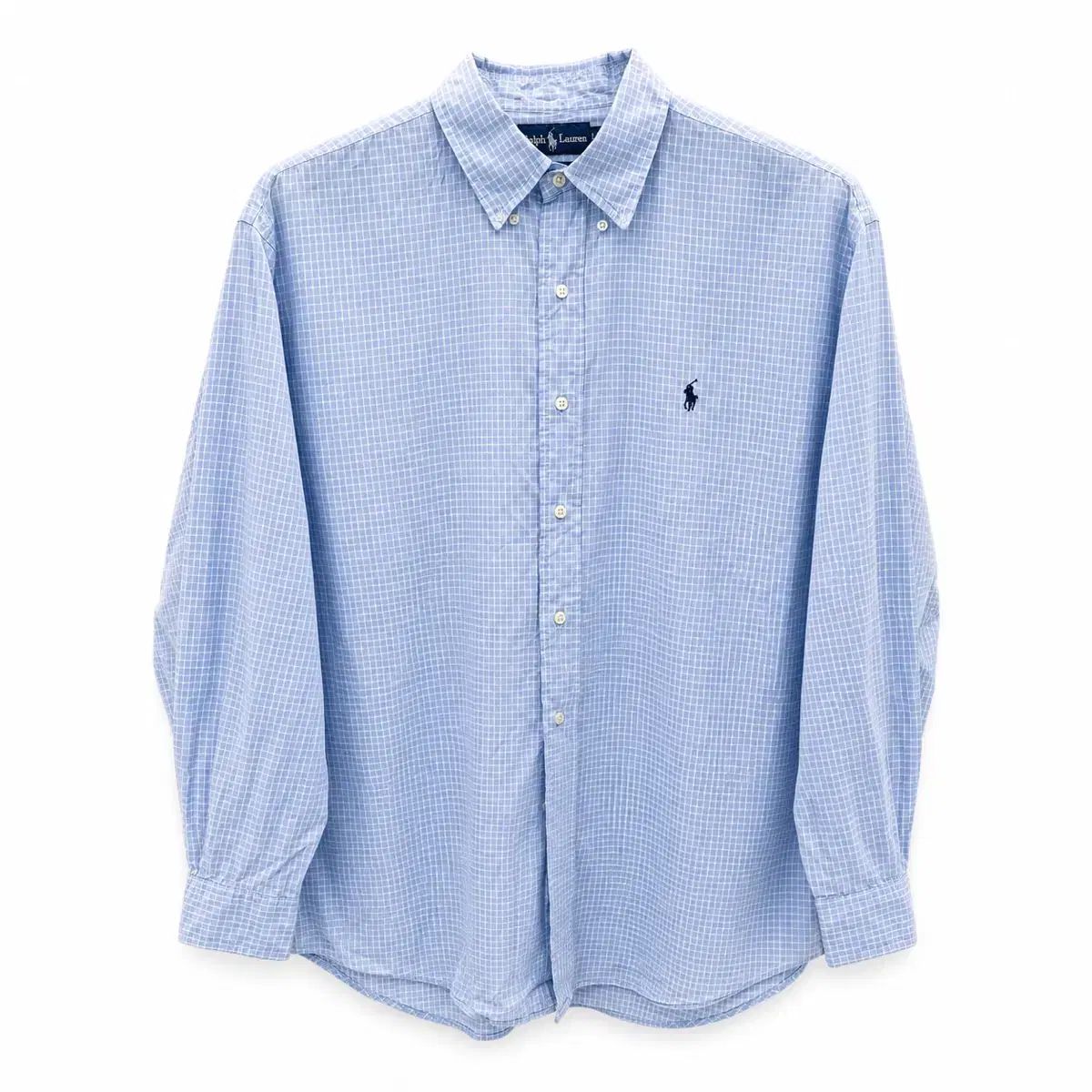 ポロラルフローレンのスカイブルー CHECK ポプリン シャツ XL