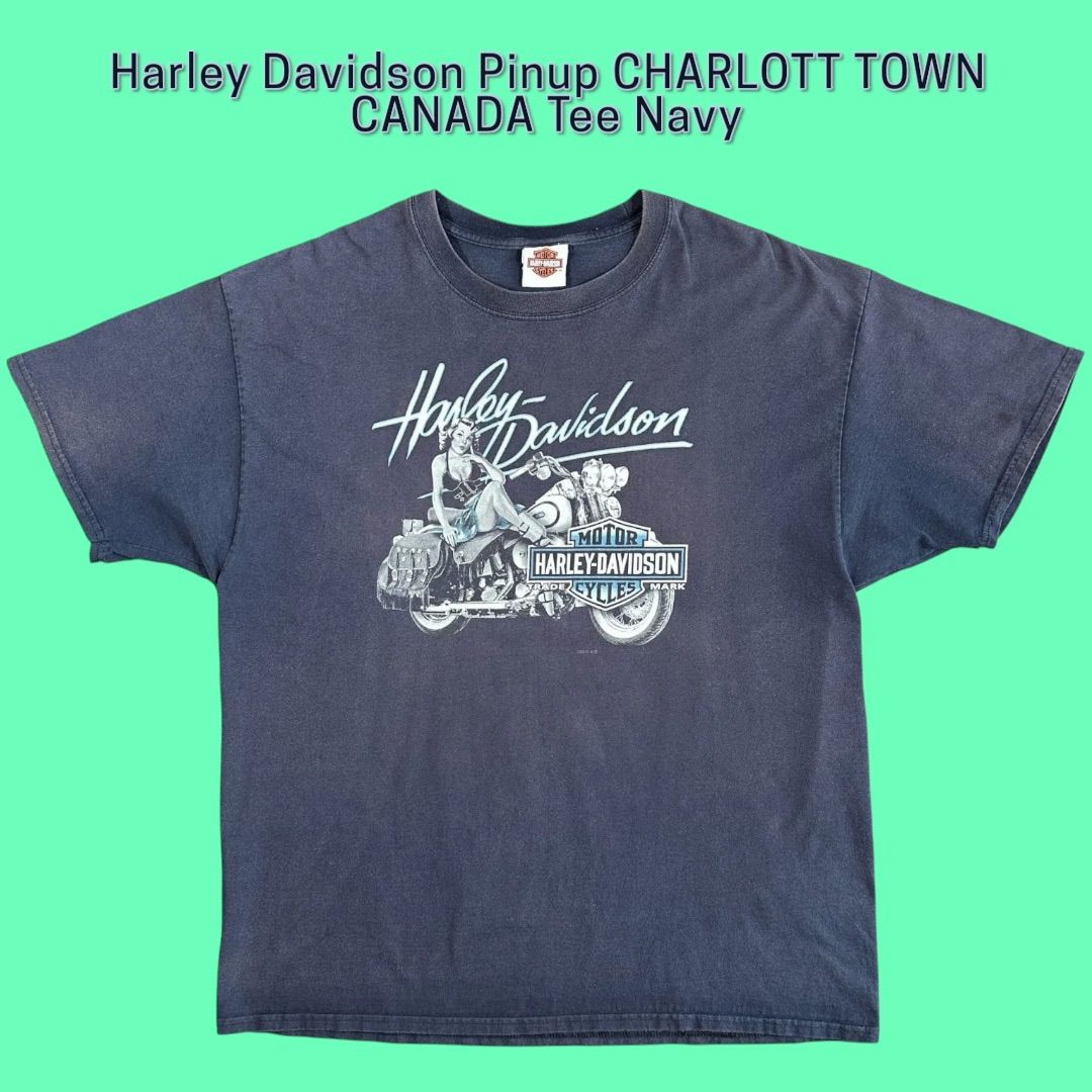 Harley Davidson Pinup CHARLOTT TOWN CANADA Tee Navy