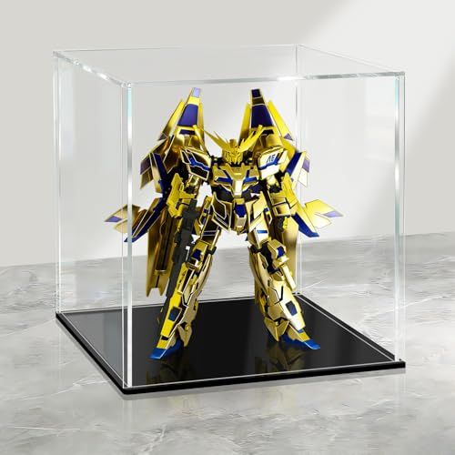 OTAKU フィギュアケース アクリルケース ディスプレイケース 透明ケース 組み立て式 人形ケース フィギュア収納用 防塵 手袋/クリーニング クロス付き(台座黒, 幅30ｘ奥行30ｘ高さ30cm)AR