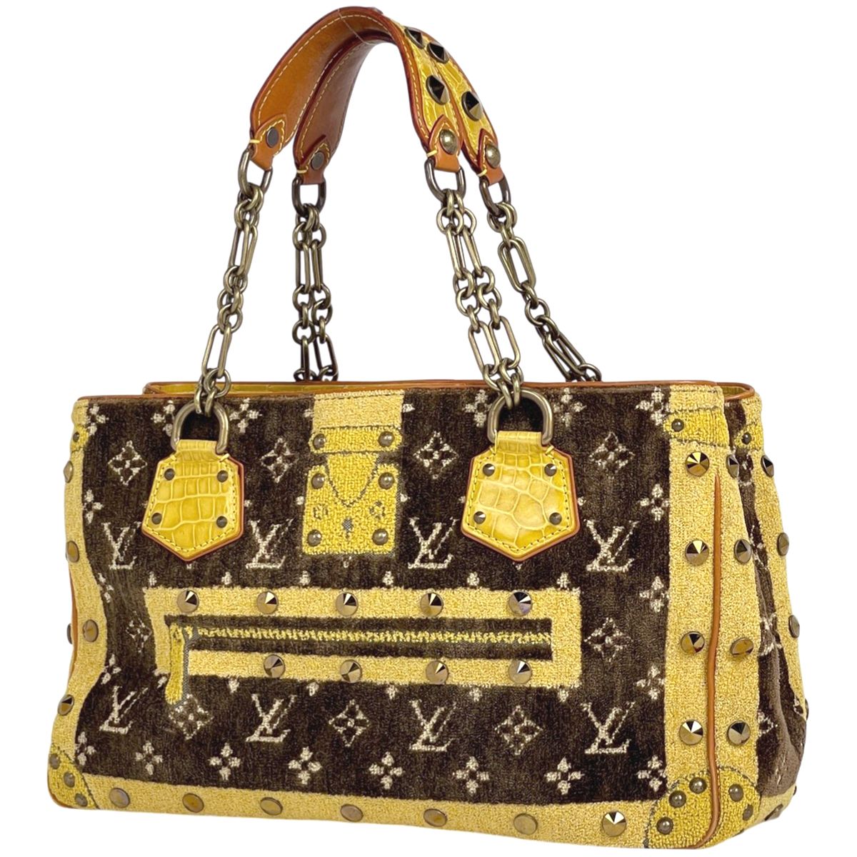 ルイ・ヴィトン Louis Vuitton ファビュロー モノグラムトロンプイユ トートバッグ ベルベット イエロー ブラウン M92713 レディース 【中古】