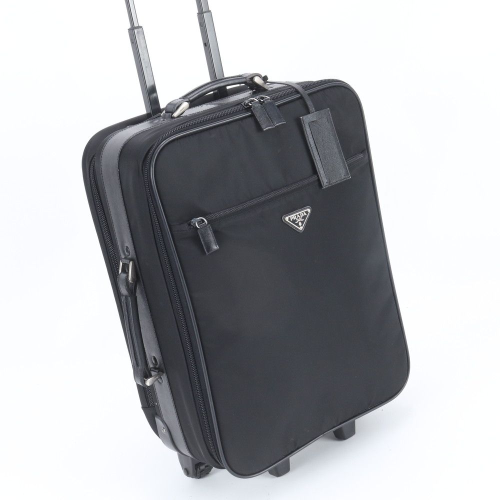 美品 プラダ テスート ナイロン トライアングルロゴ レザー スーツケース キャリー バッグ 出張 旅行 トランク メンズ UNE EA36-8【中古】