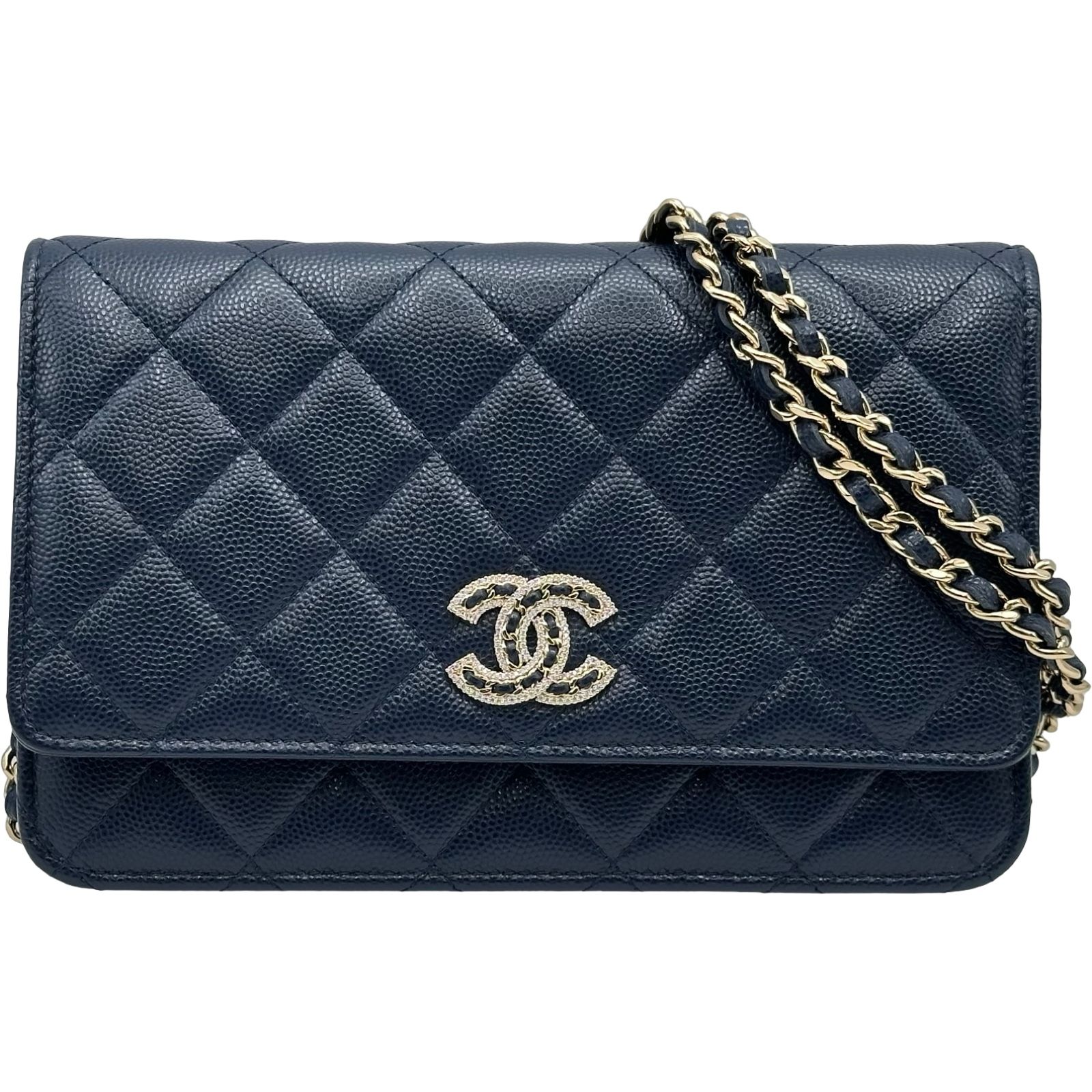 シャネル CHANEL マトラッセ チェーンウォレット AP0250 ブルー ゴールド金具 キャビアスキン レディース ショルダーバッグ