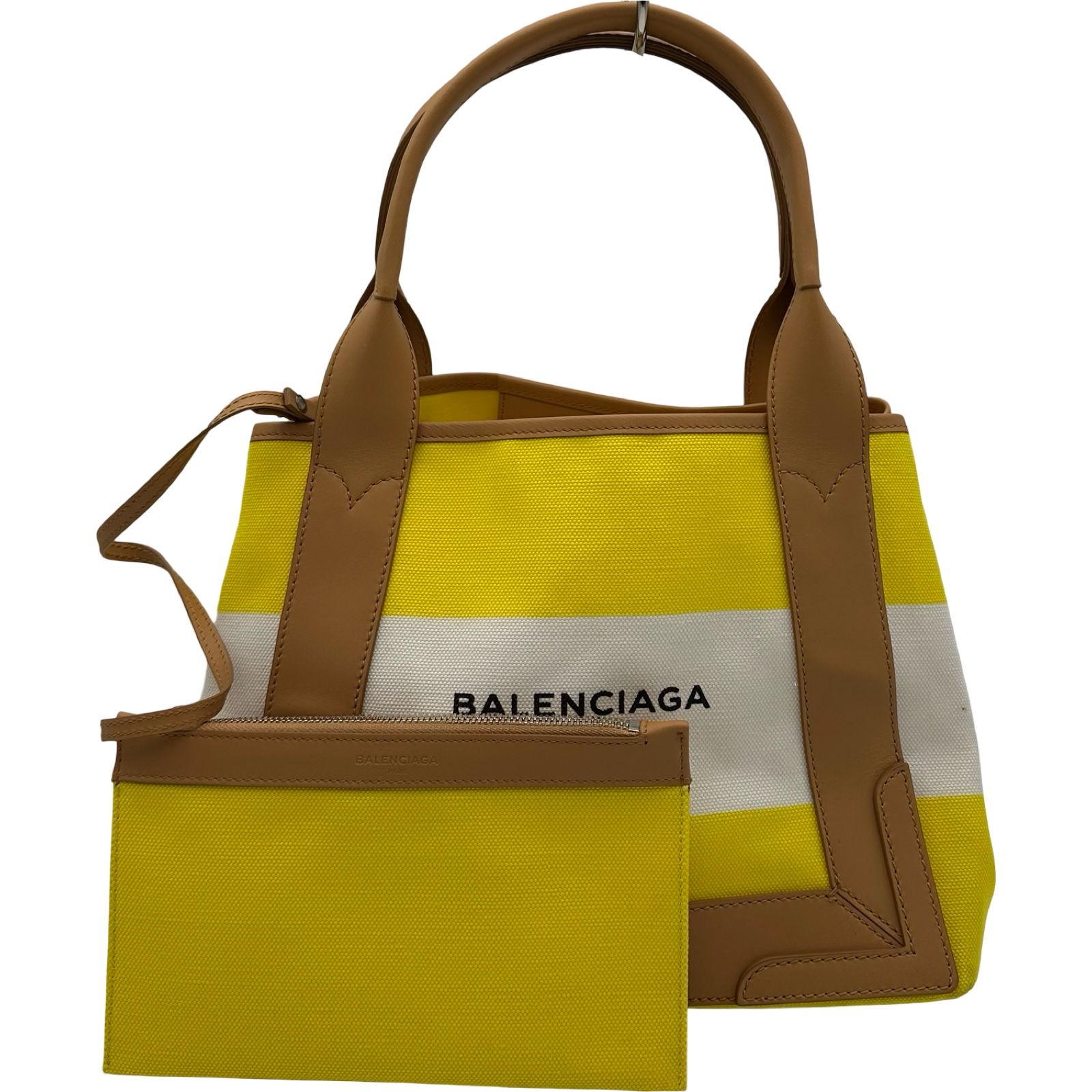 バレンシアガ BALENCIAGA ネイビーカバスXS 339933 イエロー/アイボリー キャンバス レディース トートバッグ