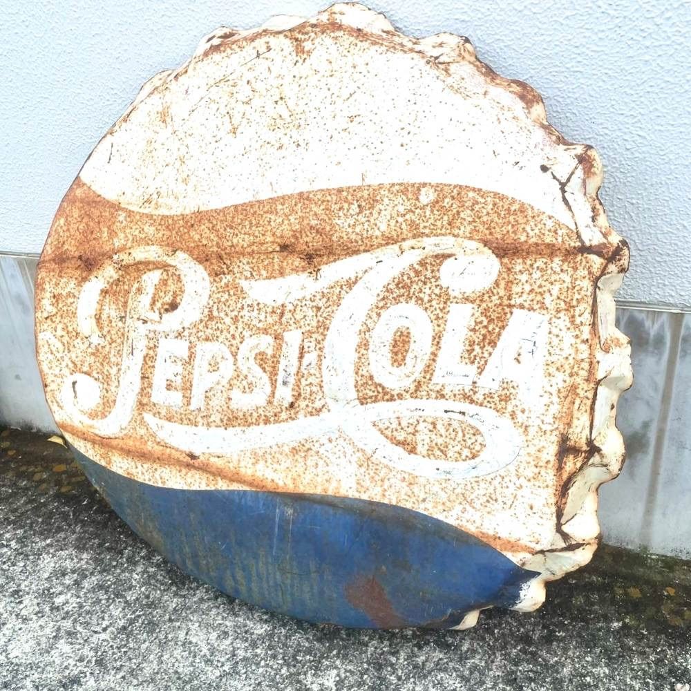 50s Pepsi-Cola ヴィンテージ 看板 当時物 / 大型 メタルサイン USA ボトルキャップ ダイナー ガレージ アメリカン雑貨