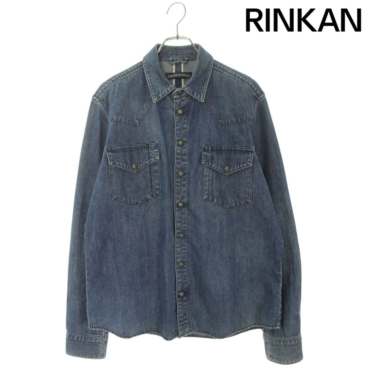 クロムハーツ DENIM WESTERN O/デニムウエスタン 袖クロスパッチクロスボールボタンデニム長袖シャツ メンズ L(JVP)