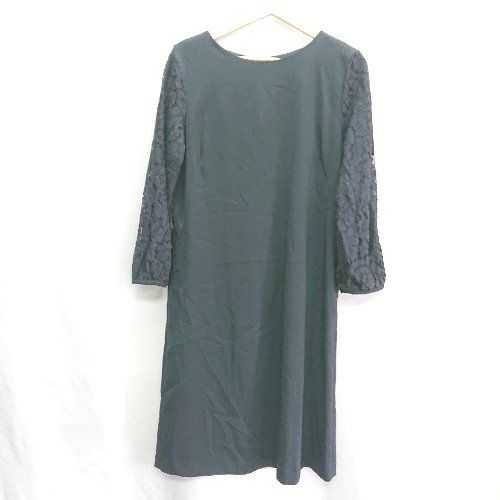 ◇ HusHusH ハッシュアッシュ 袖レース 透け感 綺麗め シンプル 長袖 ロング丈 ワンピース サイズ3 ネイビー レディース E 【1406180094973】