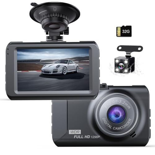 ドラレコ 車用 ドライブレコーダー 前後 2カメラ 3インチドラレコ 小型 ドラレコ 300万画素 1296P 170度超広角 32GBカード付き HDR/WDR画像補正技術 エンジンON/OFF 自動緊急録画 リバース連動 上書き録画 全国 a02aaa59