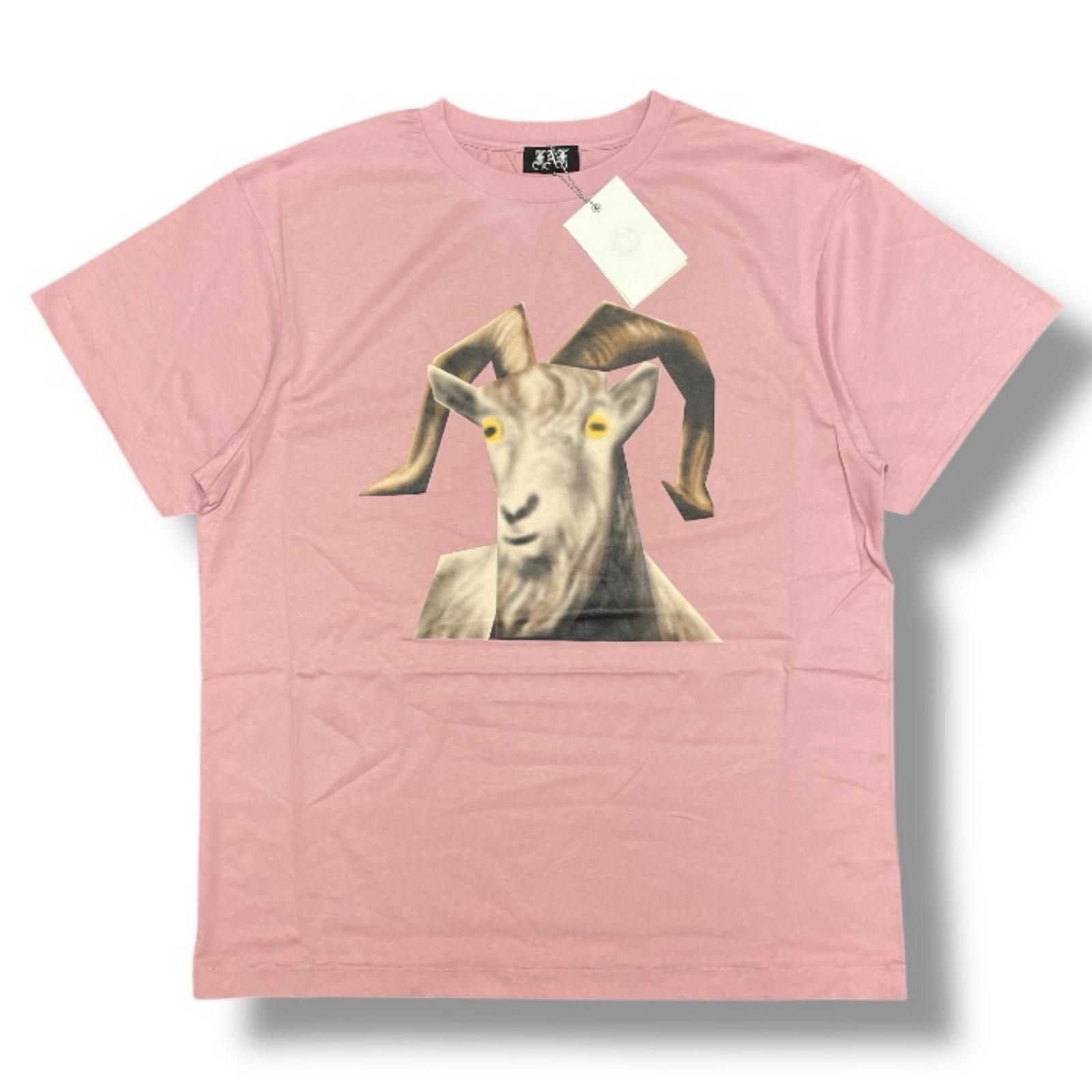 参考上代8800円 未使用 FAF(Fake As Flowers) GOAT FACE TEE ゴートフェイスTシャツ カットソー エフエーエフ(フェイクアスフラワーズ) 3121701 ピンク XL （12227M）