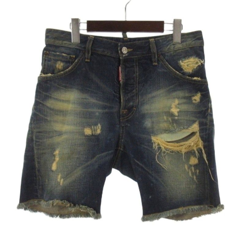 ディースクエアード DSQUARED2 デニム ショートパンツ ボタンフライ ダメージ加工 インディゴ 44 ■GY62