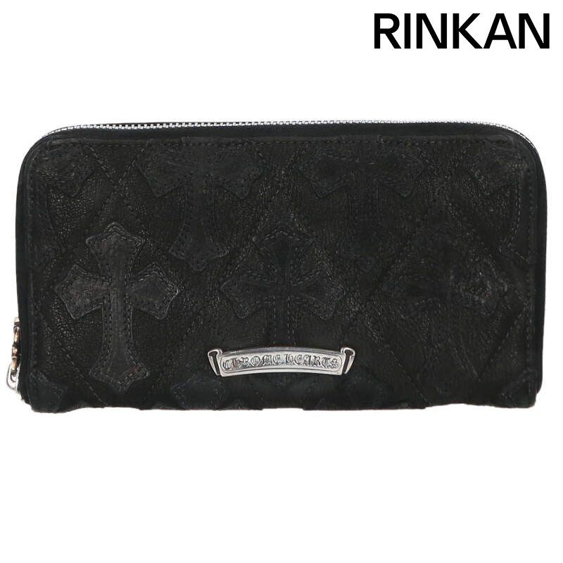 クロムハーツ REC F ZIP/QUILTED セメタリークロスキルティングデストロイレザーウォレット財布 メンズ