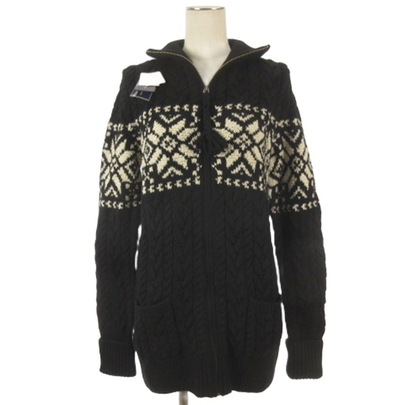 ラルフローレン RALPH LAUREN ケーブル ニット ジャケット カーディガン ブラック L ■GY74