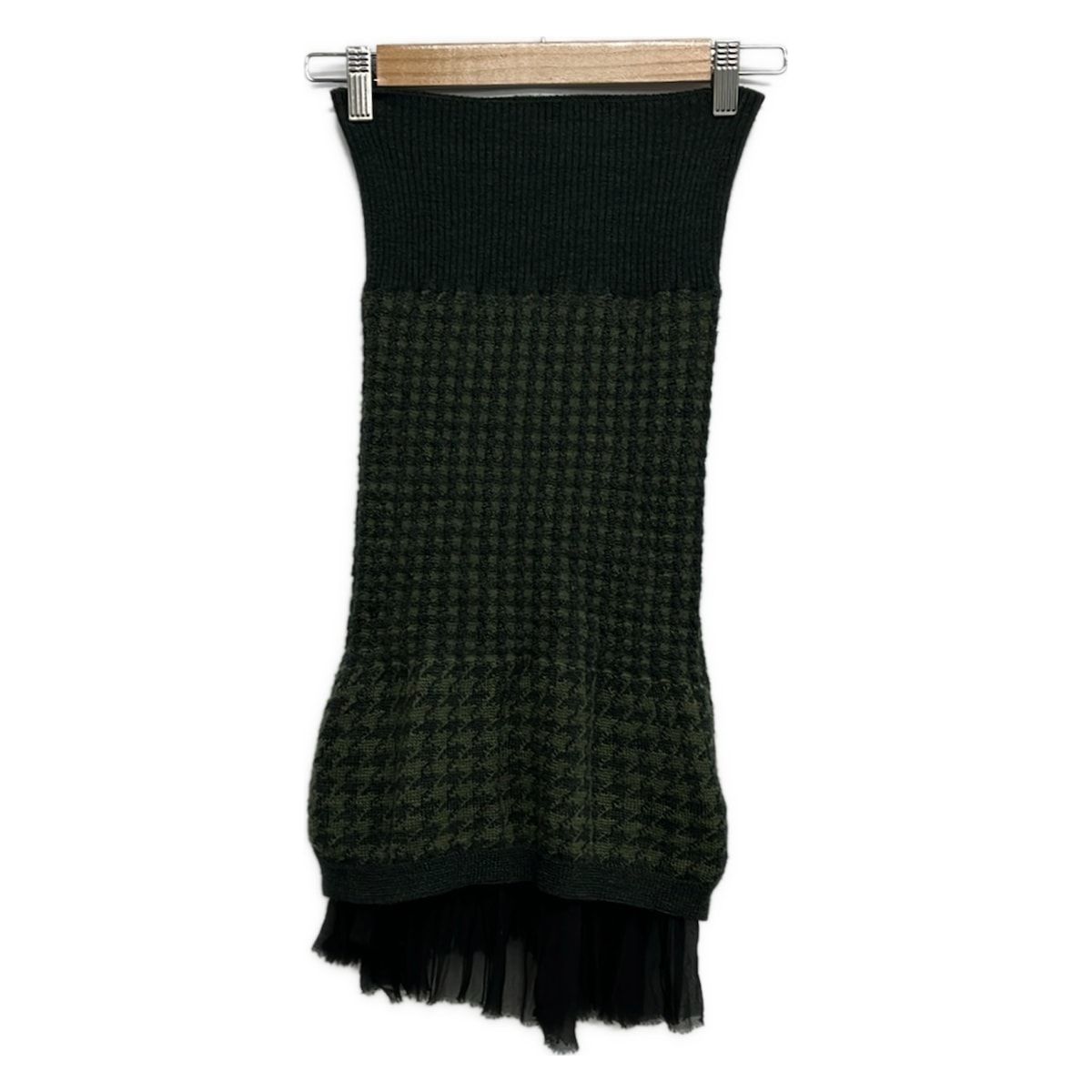 Sacai(サカイ) スカート サイズ2 M レディース美品 - 06-00564 カーキ×黒 ひざ丈/ニット/シルク