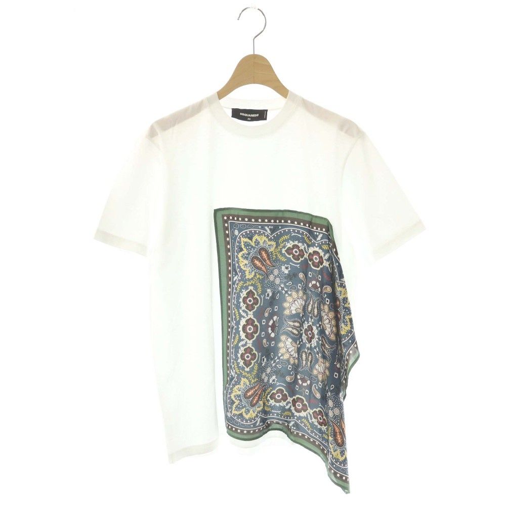 ディースクエアード DSQUARED2 Tシャツ カットソー 半袖 バンダナドッキング ペイズリー柄 XS ホワイト マルチカラー /ES ■GY18