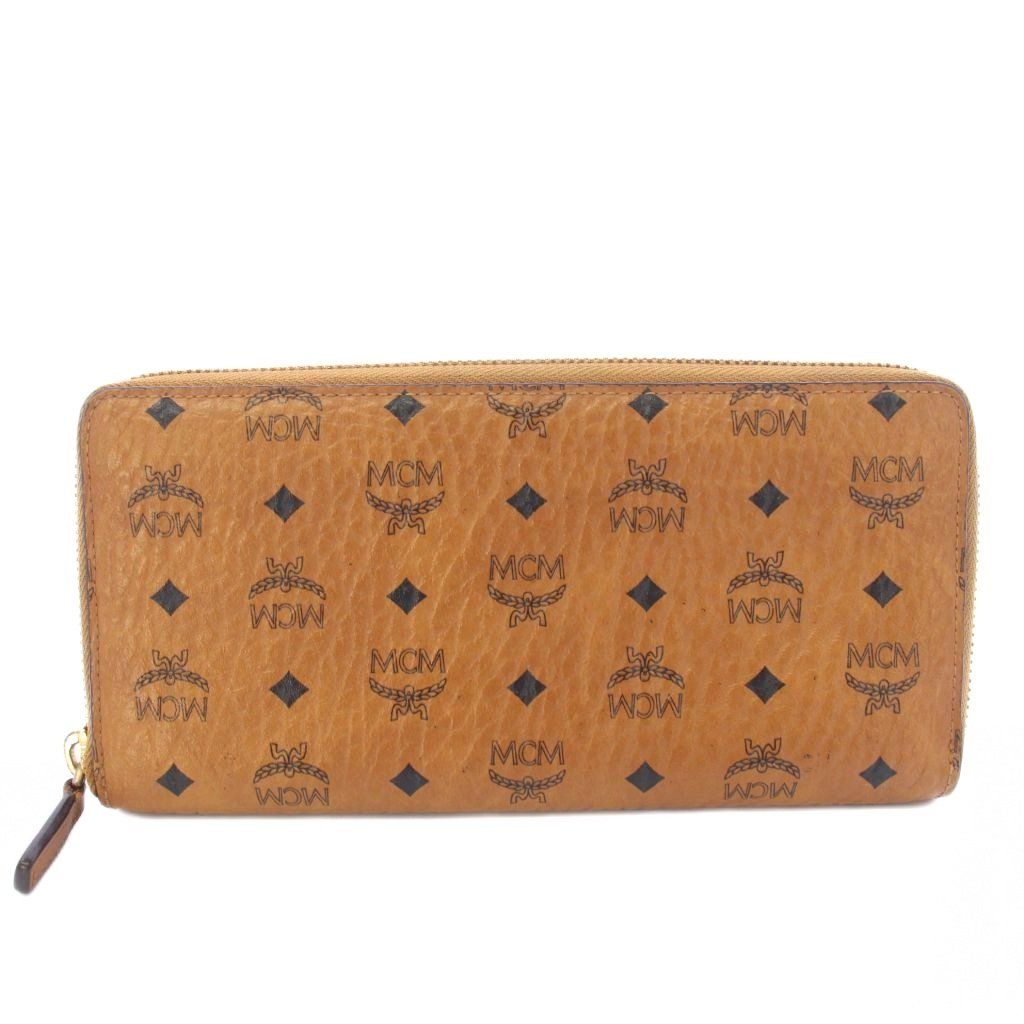 エムシーエム MCM Large Aren Zip Around Wallet in Visetos Cognac 長財布 レザー ロゴ 総柄 ラウンドファスナー 茶 キャメル /TK ■GY18