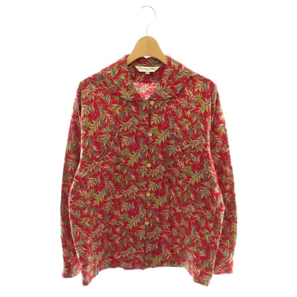 クリスチャンディオール Christian Dior sports シャツ ブラウス 長袖 花柄 オープンカラー 総柄 M レッド マルチカラー /ES ■GY18