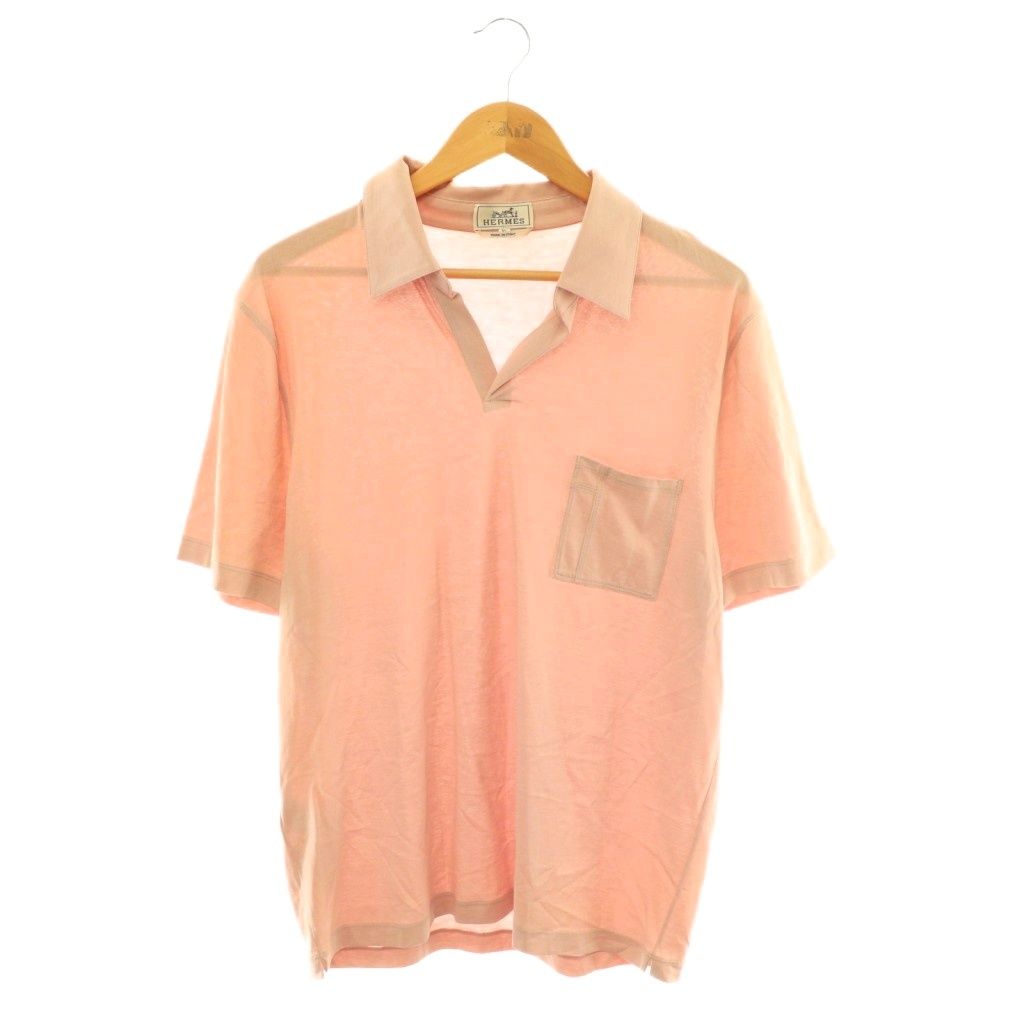 エルメス HERMES Tシャツ 半袖 スキッパー カットソー コットン XL ピンク /NR ■GY18