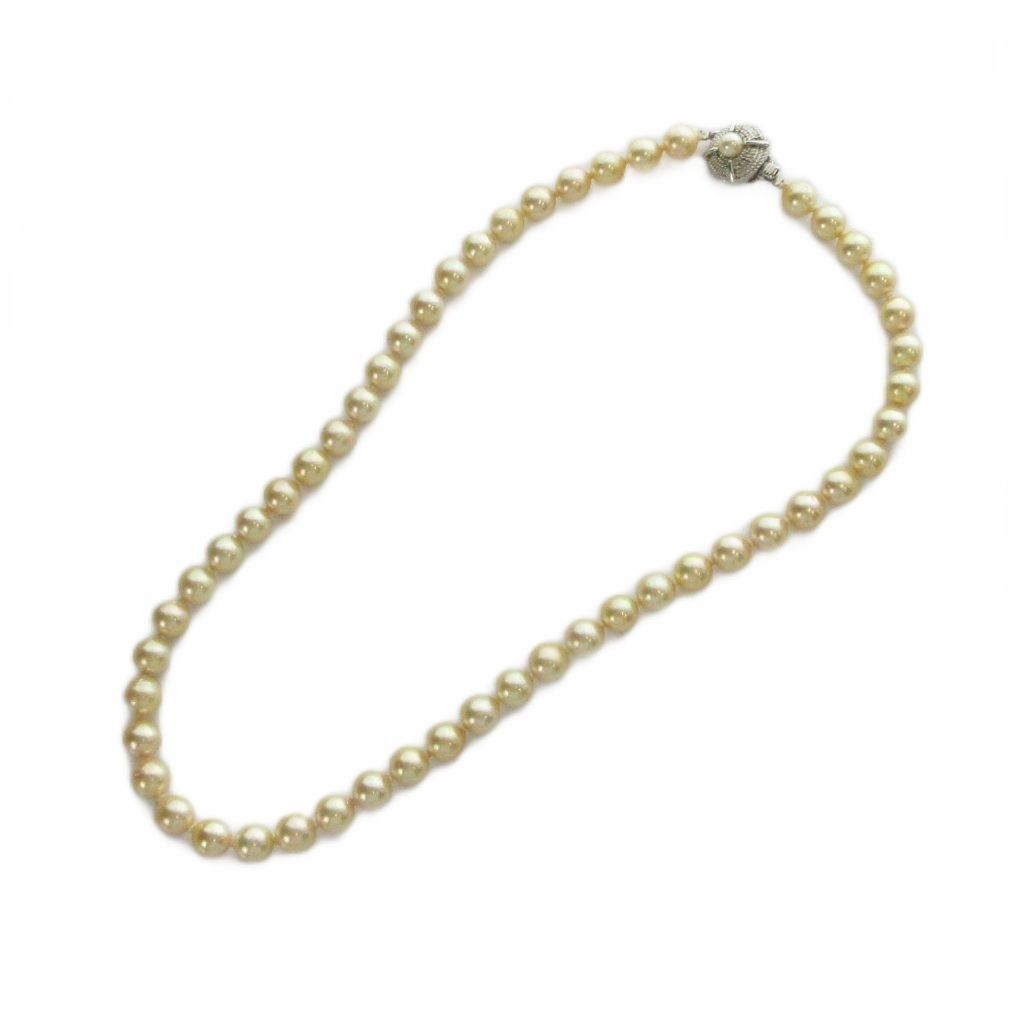 ノーブランド品 ネックレス アクセサリー リアルパール 真珠 Silver925 7ｍm ゴールド色 白 ホワイト ■GY11 /MQ