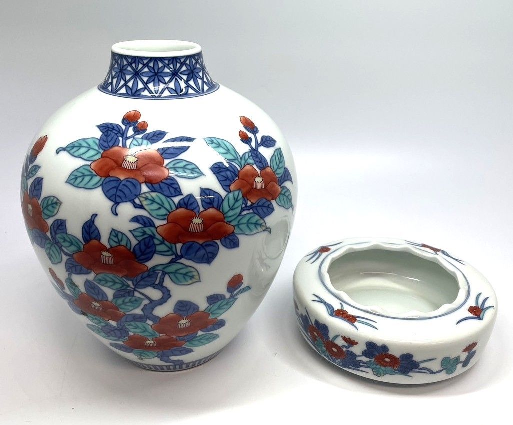 今泉今右衛門　花器　灰皿　錦椿絵　有田焼 陶器