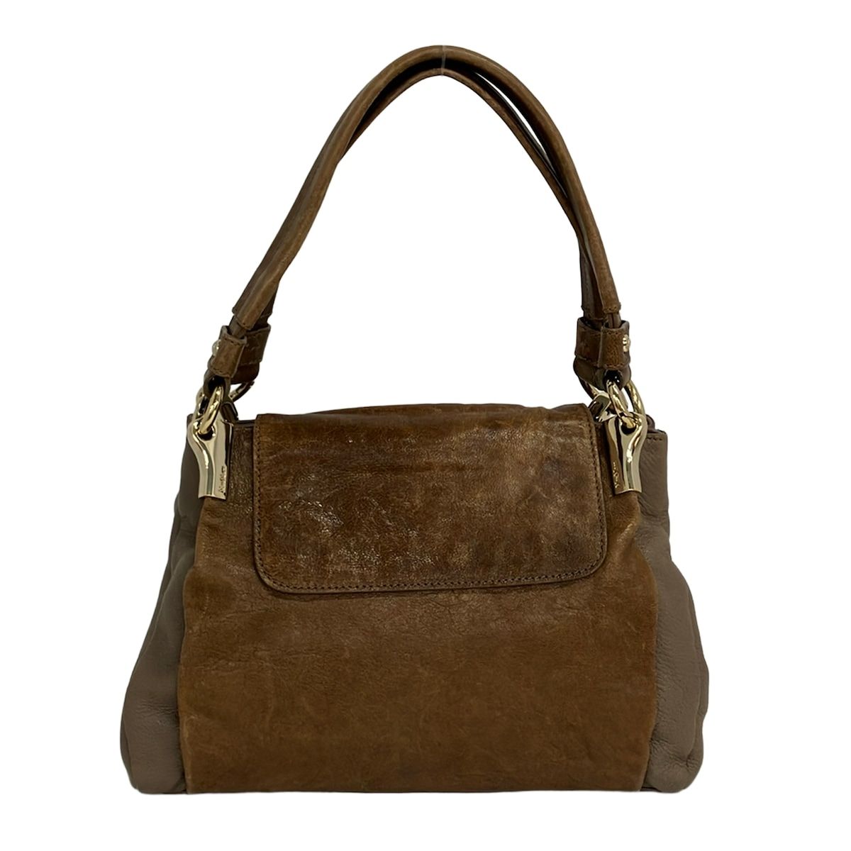 Max Mara(マックスマーラ) ショルダーバッグ - グレーベージュ×ブラウン レザー