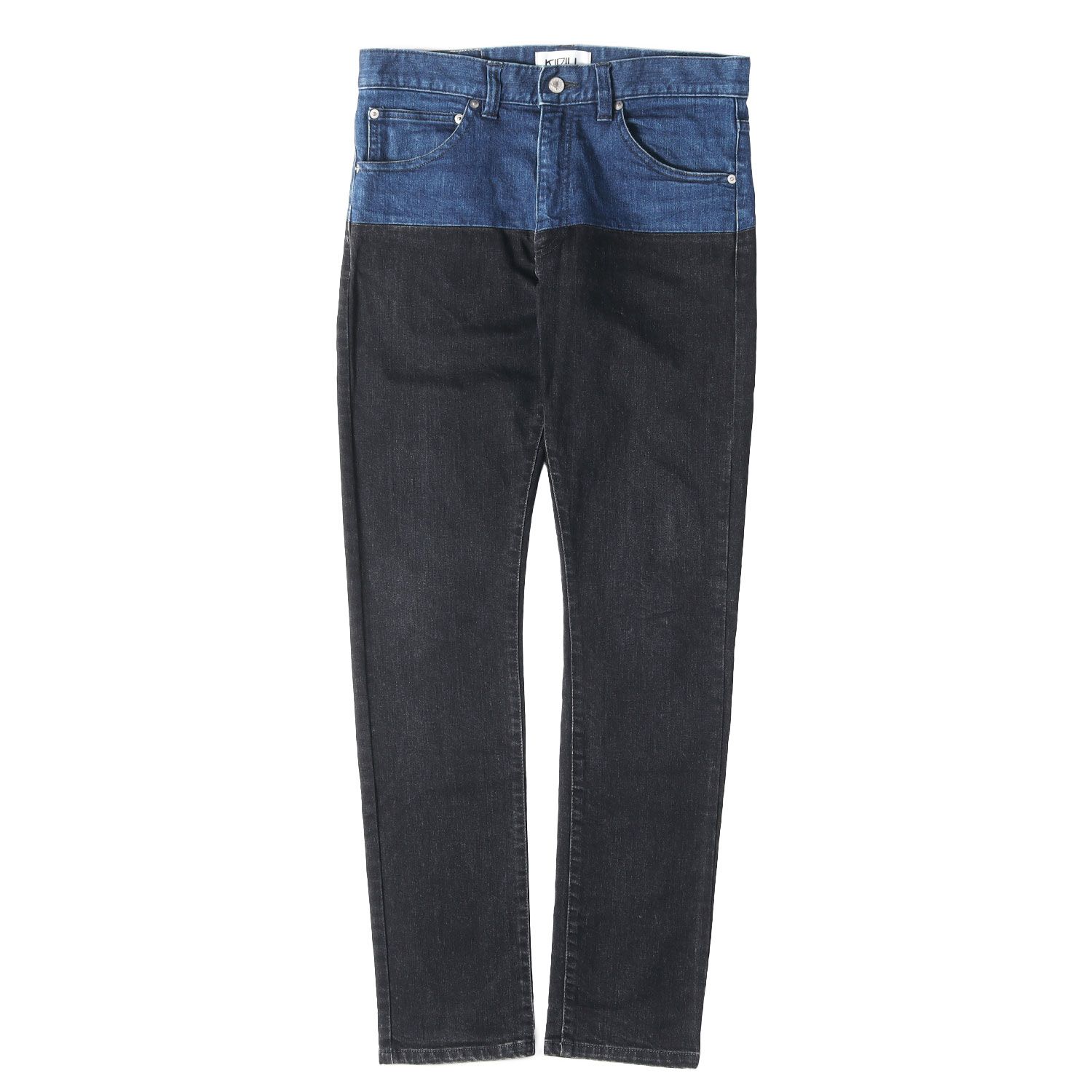 KIDILL キディル パンツ ブラック インディゴ サイズ:46 | バイカラー ストレッチ デニム スキニー パンツ (Switching Design Slim Fit Jeans Denim Pants) | 日本製【メンズ】【中古】