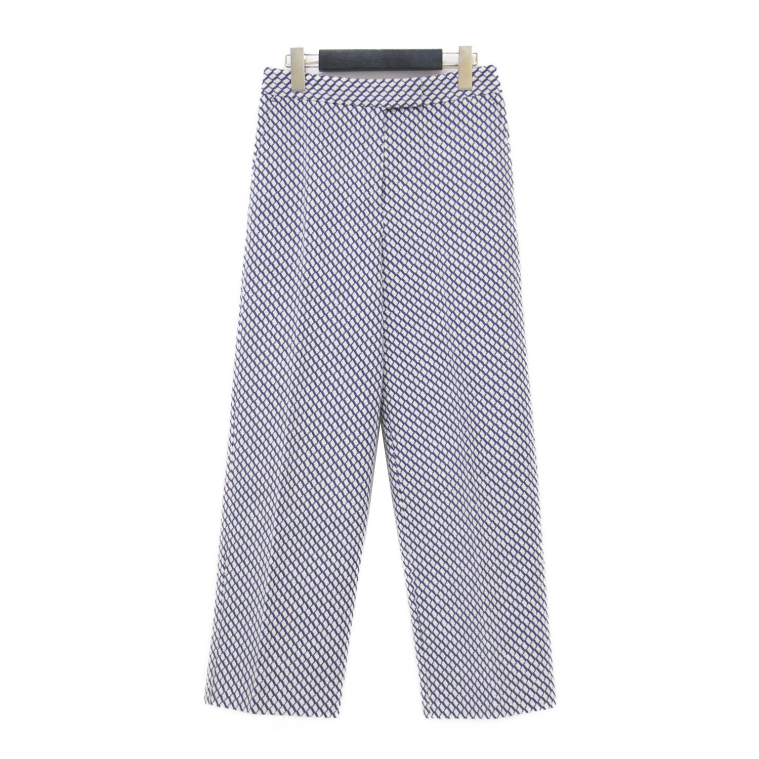 TOMORROWLAND collection トゥモローランド パンツ ホワイト ネイビー 34(7号) | 24春夏 ダイヤ ストレッチ セミワイド パンツ / スラックス クロップド丈 ストレート 日本製【レディース】【中古】