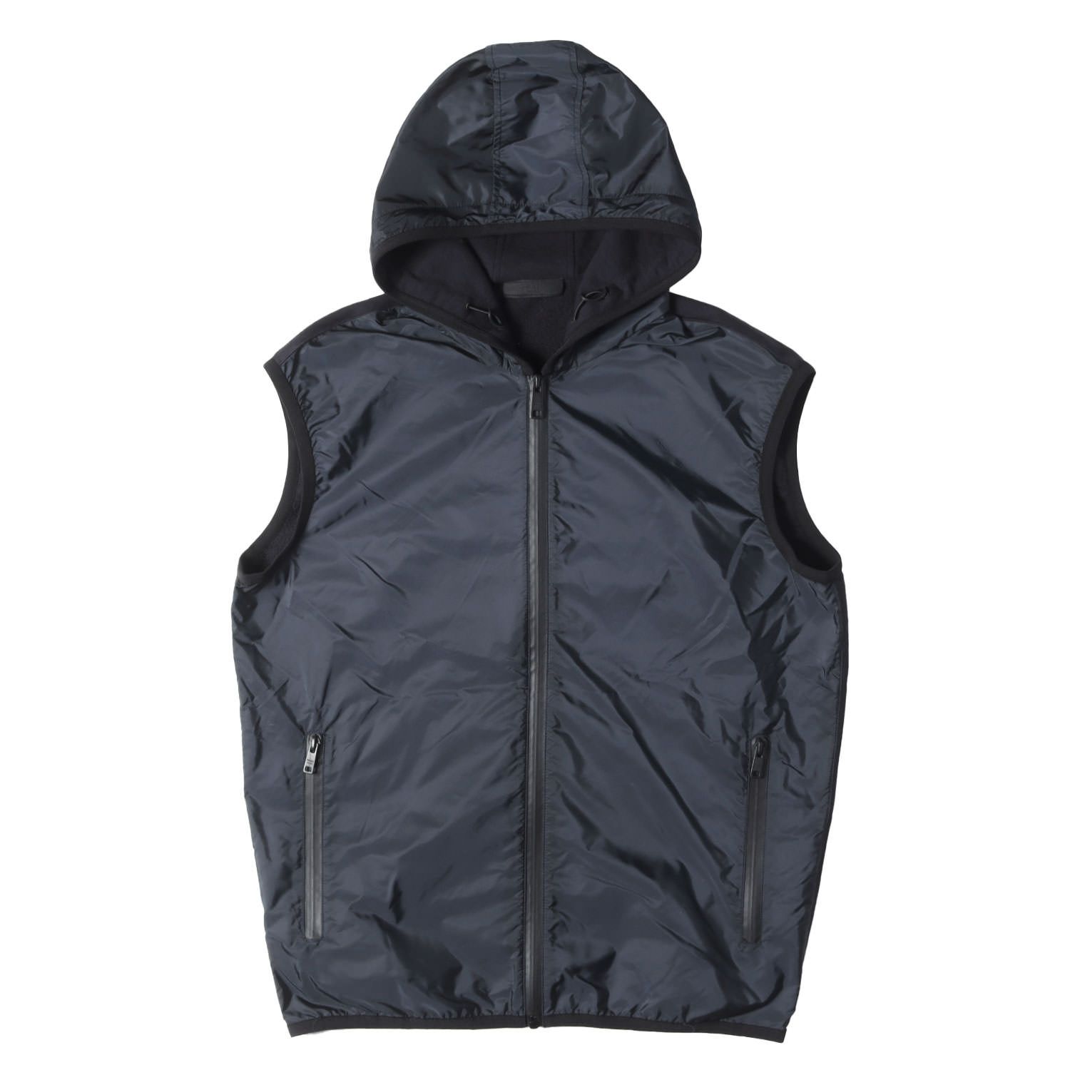PRADA プラダ ベスト ネイビー 紺 サイズ:XL | フーデッド ナイロン コンビ スウェット ベスト | トップス【メンズ】【中古】