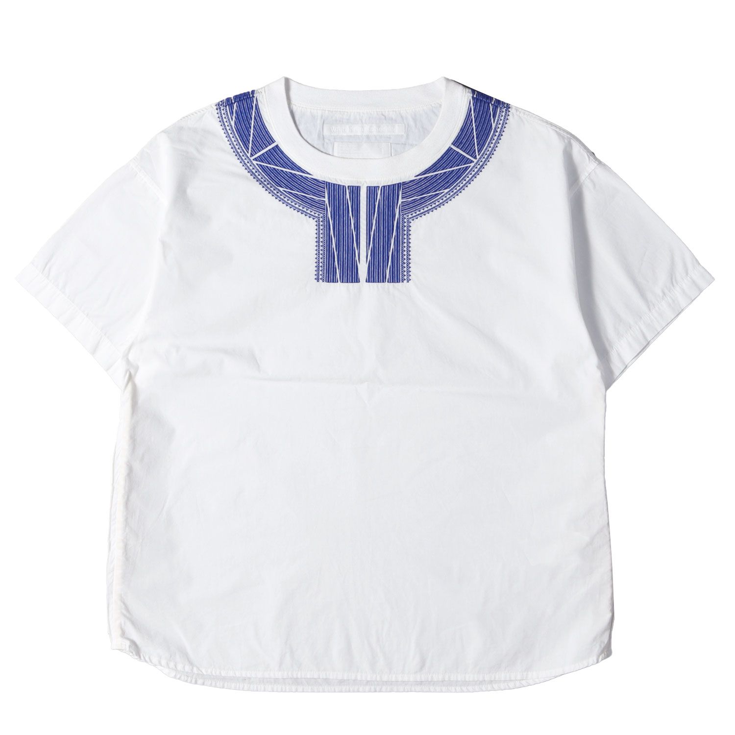 【美品】White Mountaineering ホワイトマウンテニアリング Tシャツ ホワイト 白 サイズ:1 | サイドスリットジップ ジオメトリック刺繍 ローン Tシャツ | トップス カットソー 半袖 | 日本製【メンズ】【中古】