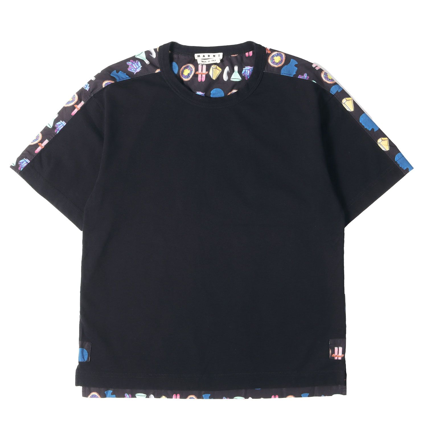 MARNI マルニ Tシャツ ブラック マルチカラー サイズ:44 | マルチプリント ブロード 切替 Tシャツ | イタリア製 トップス カットソー 半袖【メンズ】【中古】