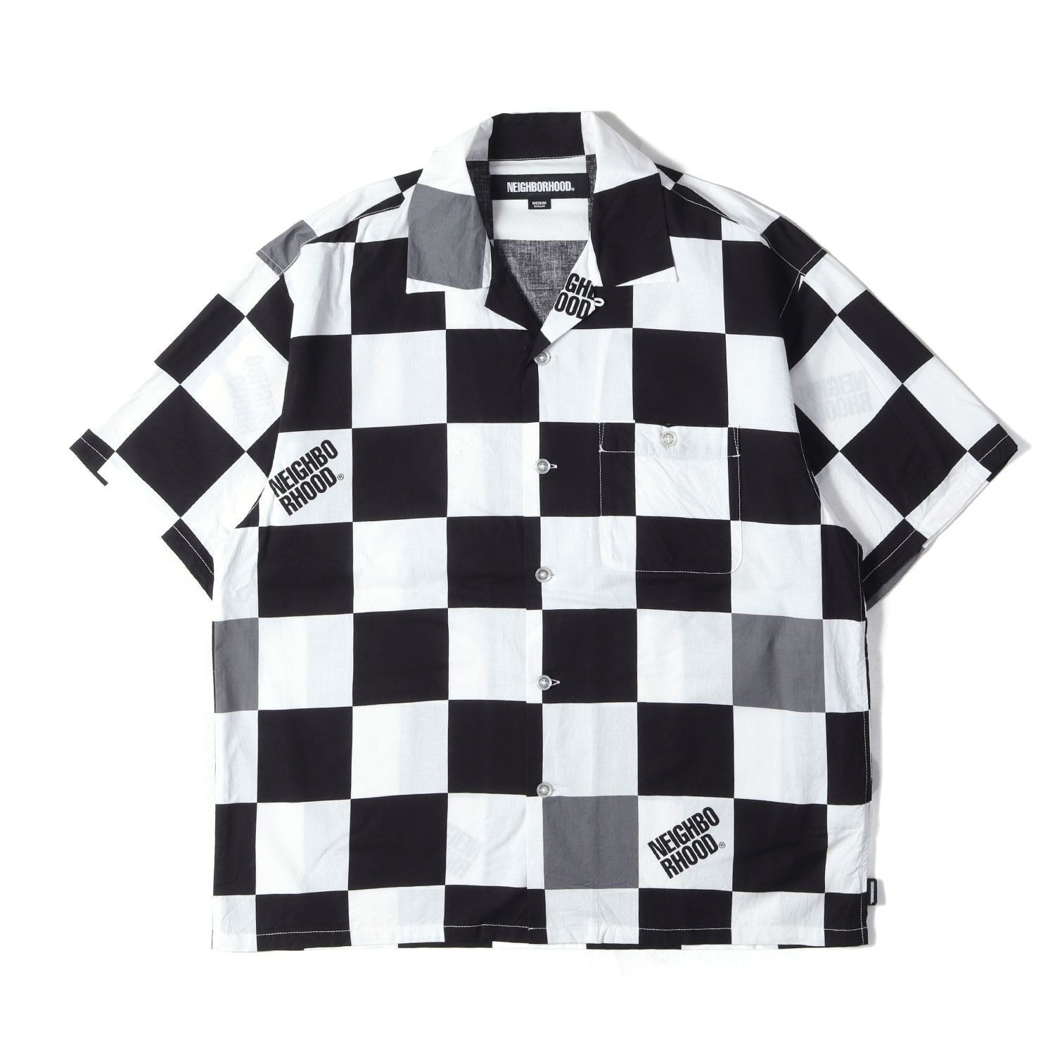 【新品】NEIGHBORHOOD ネイバーフッド シャツ グレー ブラック ホワイト サイズ:M | 24SS チェッカーフラッグ オープンカラー 半袖シャツ(CHECKER SHIRT SS) | トップス カジュアルシャツ【メンズ】