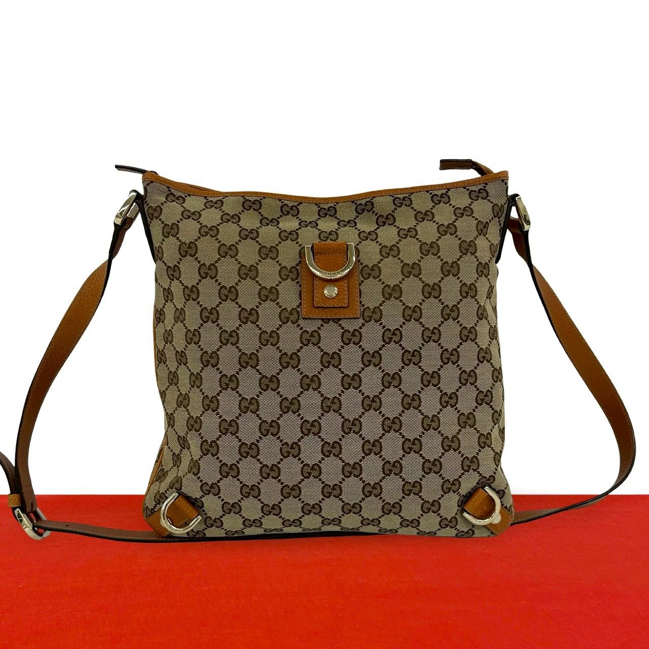 極 美品 GUCCI グッチ GG ロゴ 金具 キャンバス レザー 本革 セミ ワン